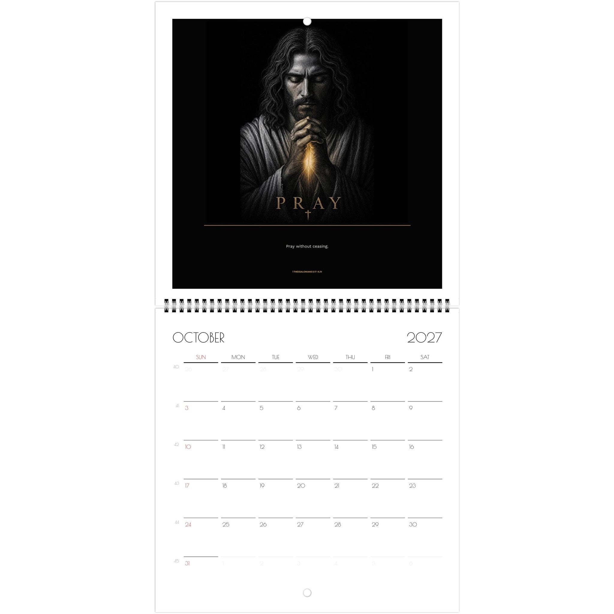 Open 2027 Armor of God wall calendar showing the October page