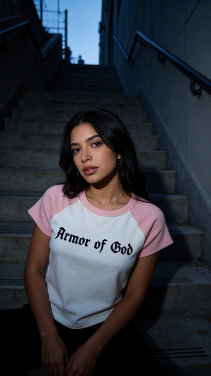 “Armor of God Raglan Tee: Vintage Gothic Faithwear”