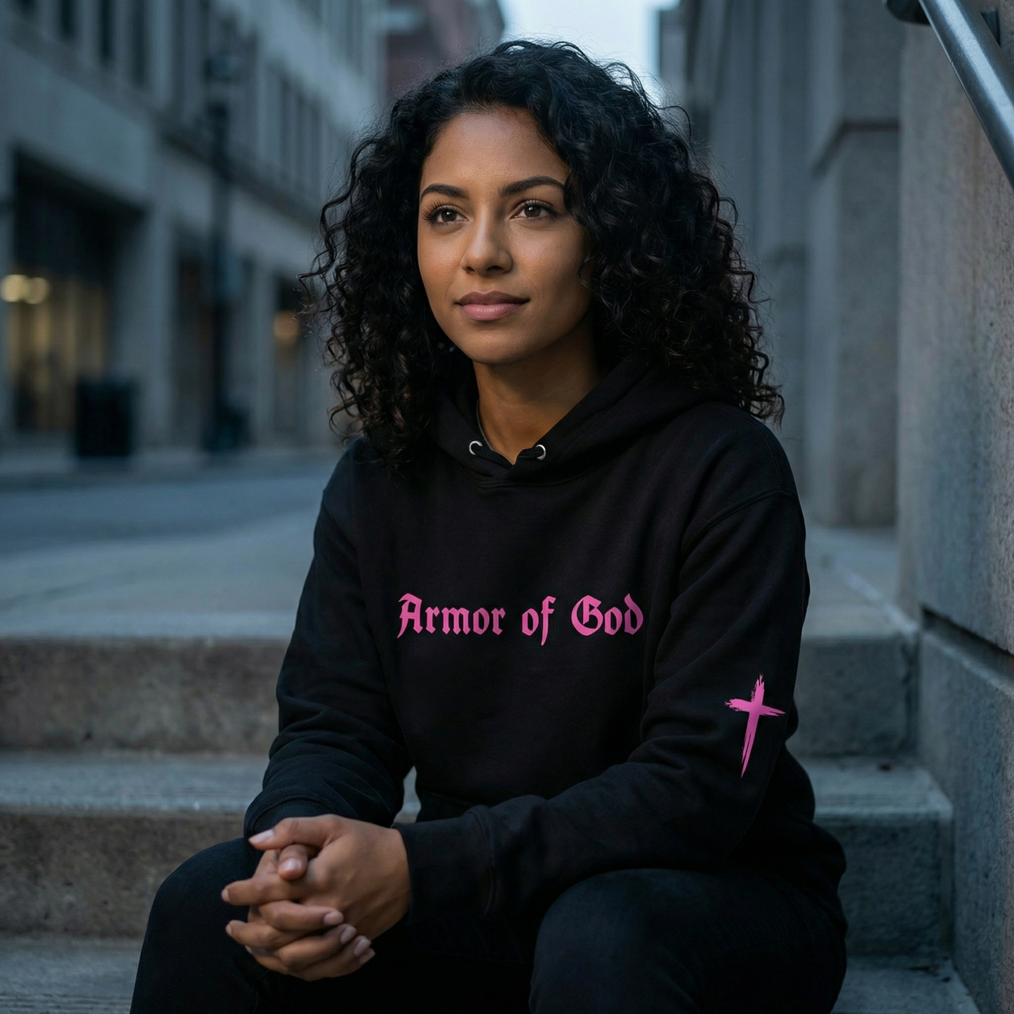 Bold Pink Armor of God Hoodie with Ephesians 6 Verse
