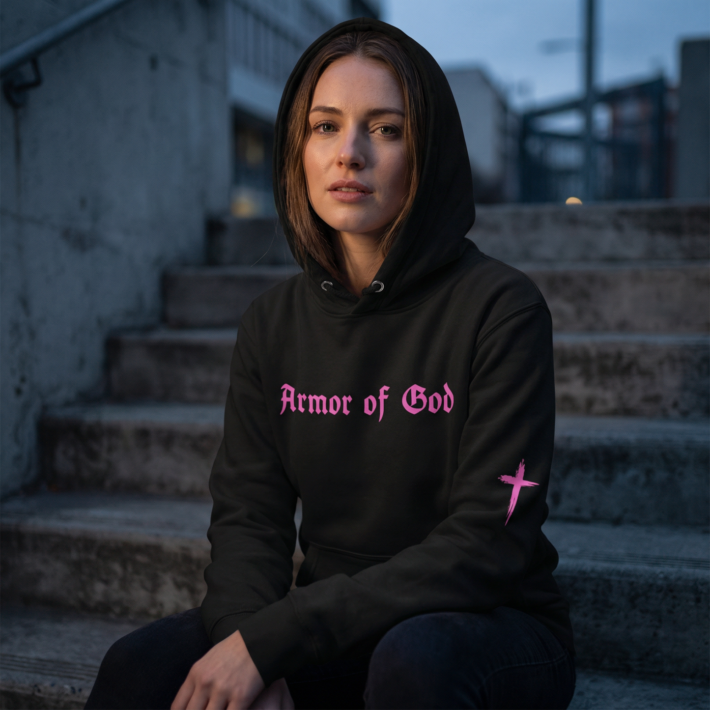 Bold Pink Armor of God Hoodie with Ephesians 6 Verse