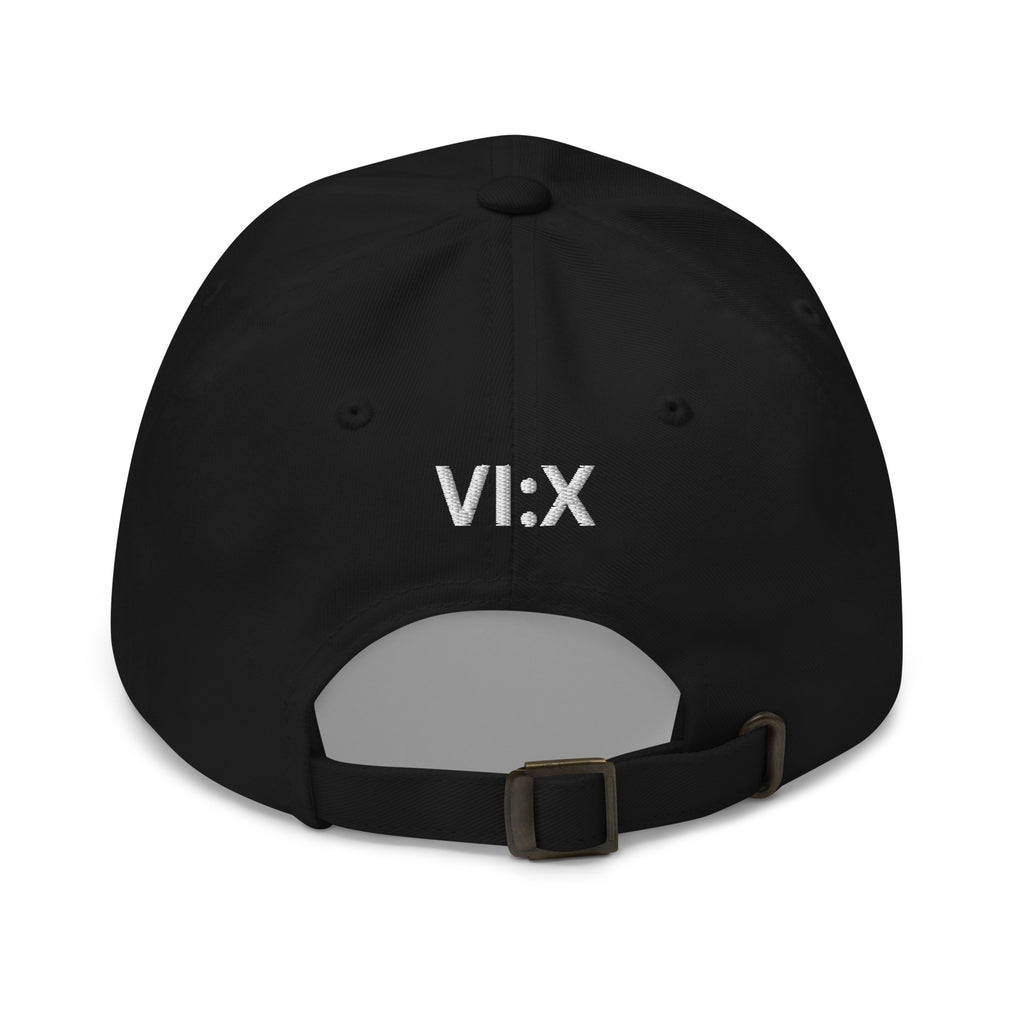 Armor of God Brand black dad hat with adjustable strap, back view