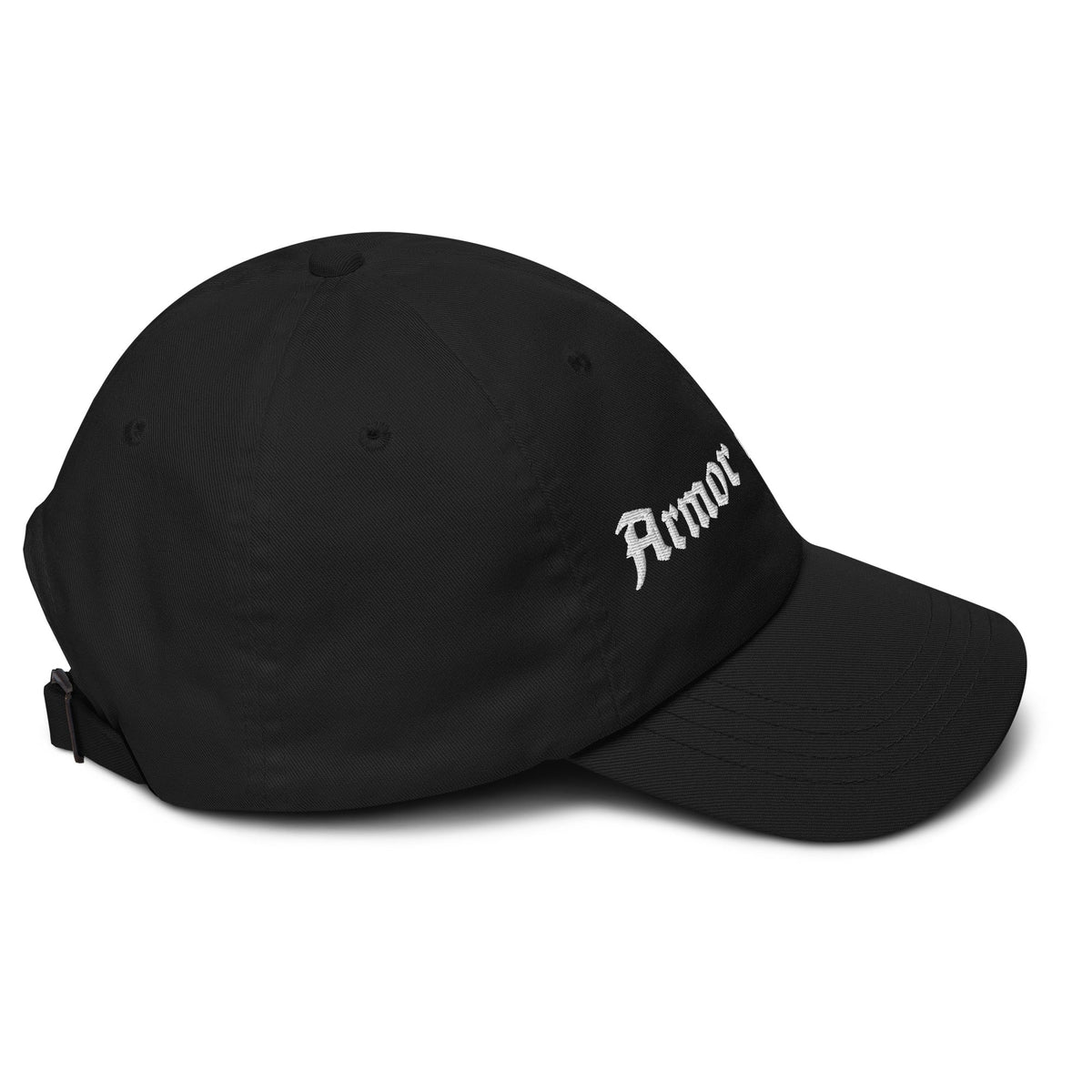 Armor of God Dad Hat in black, right side view with no side embroidery