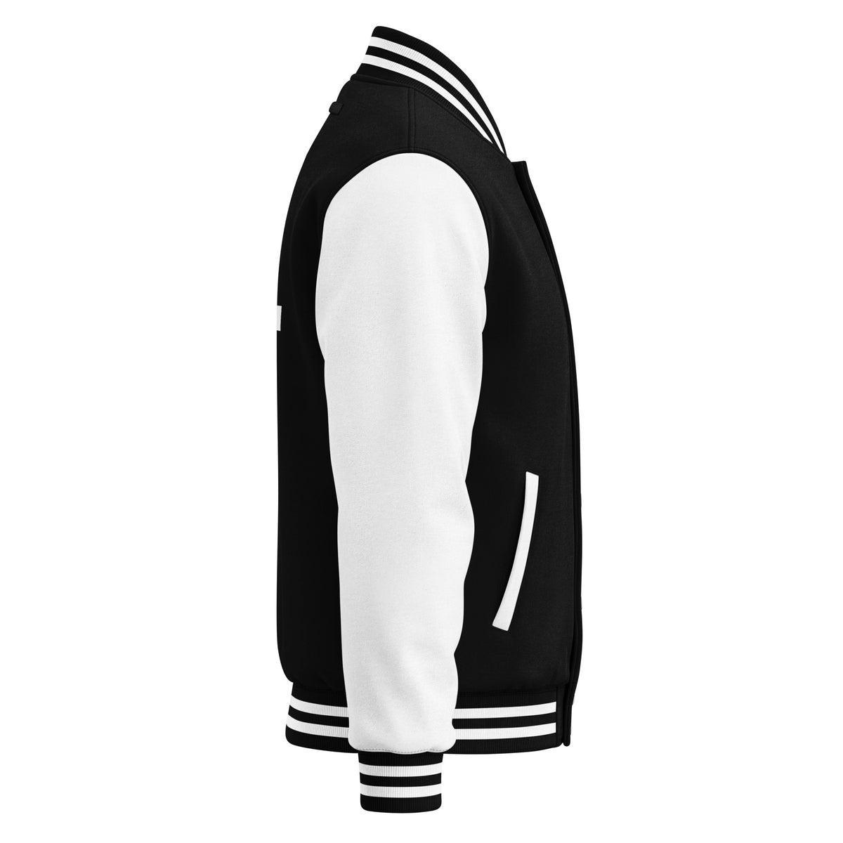 Armor of God Letterman Jacket in black and white, right view