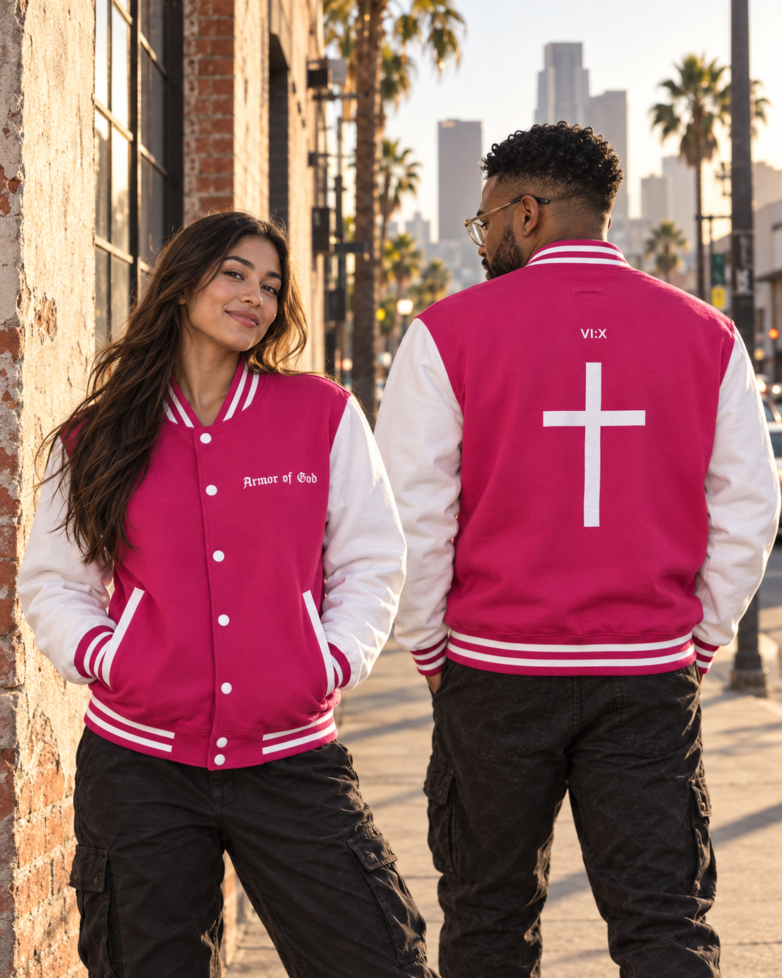 Armor of God Letterman Jacket - Pink