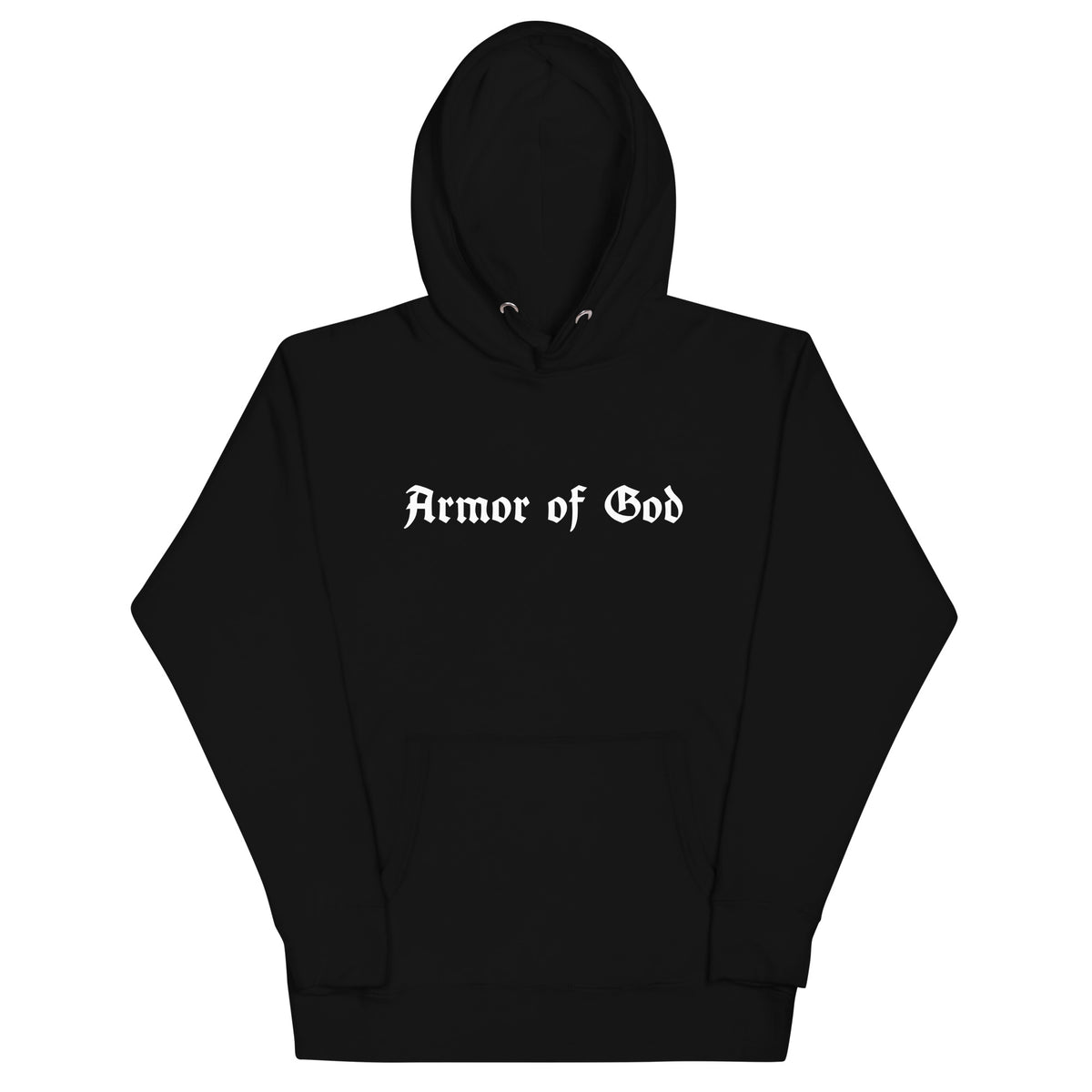 Armor of God Pullover Hoodie in black, front view