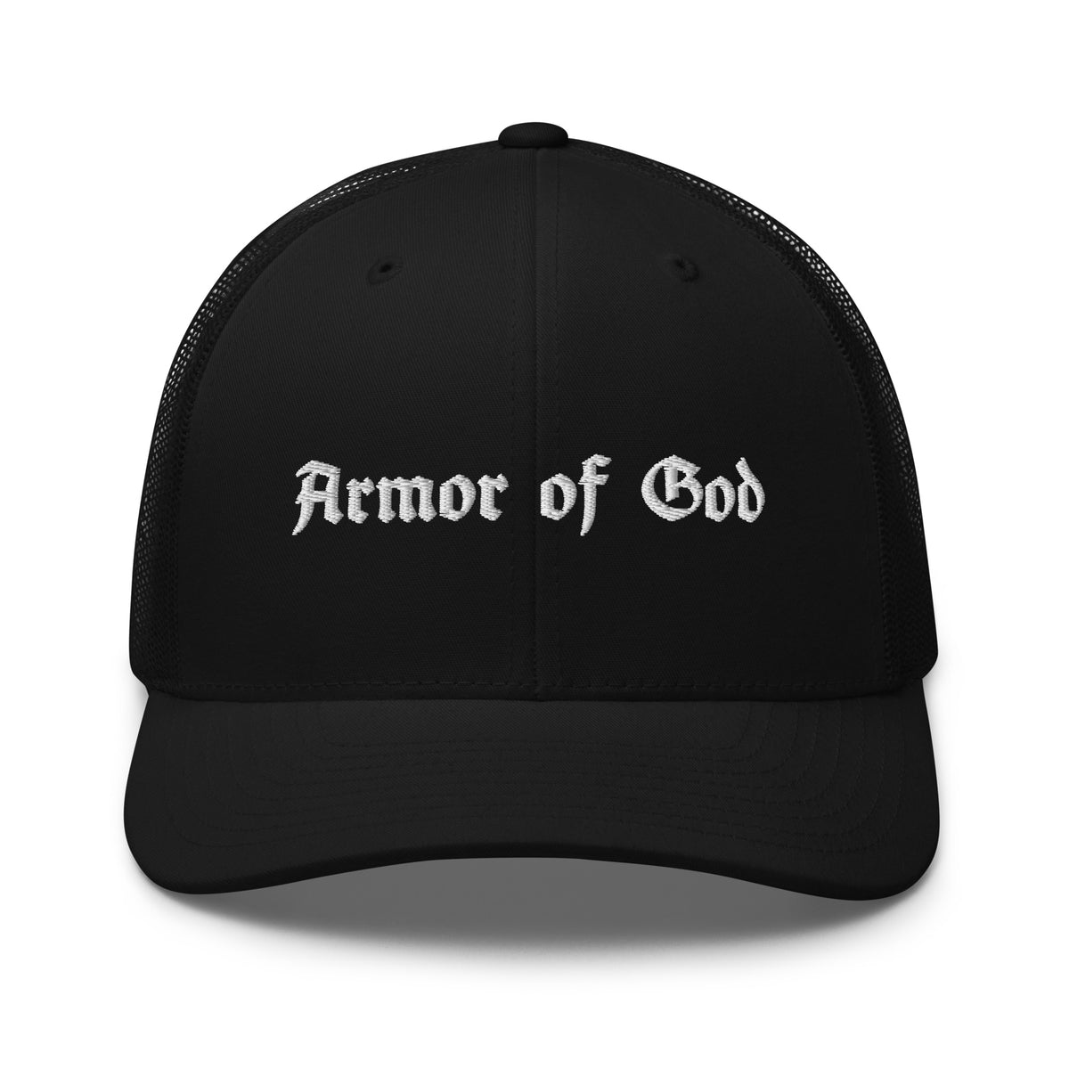 Armor of God Trucker Cap in black, front view