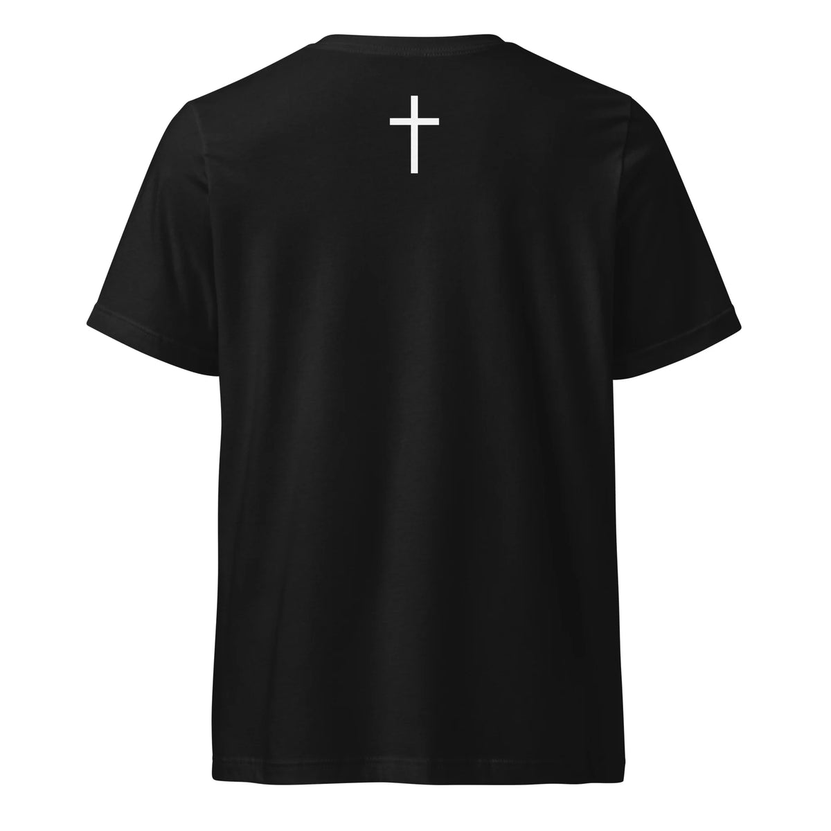 Armor of God V-Neck T-Shirt in black with white VI:X cross back print