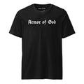 Armor of God V-Neck T-Shirt in black with white front wordmark