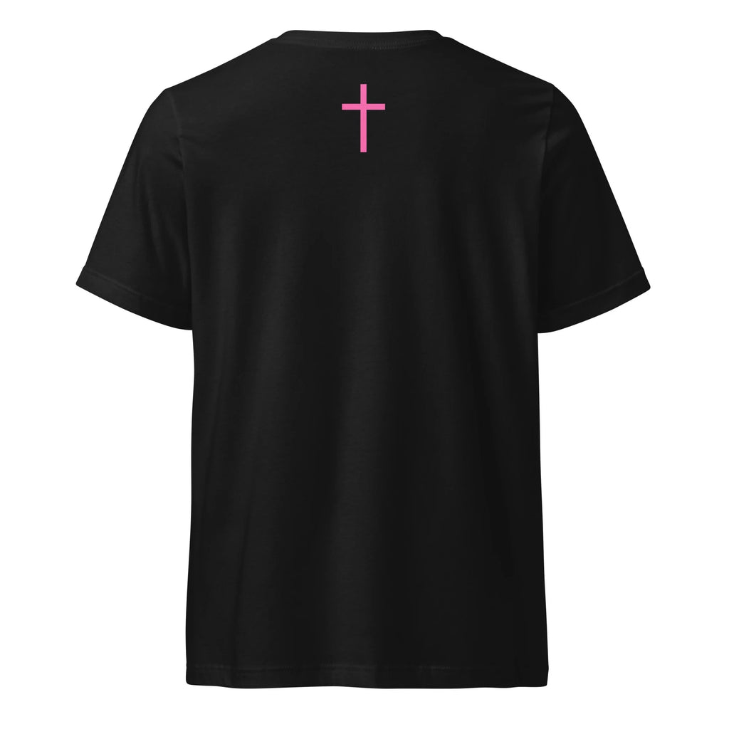 Armor of God V-Neck T-Shirt in black with pink VI:X cross back print