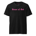 Armor of God V-Neck T-Shirt in black with pink front wordmark