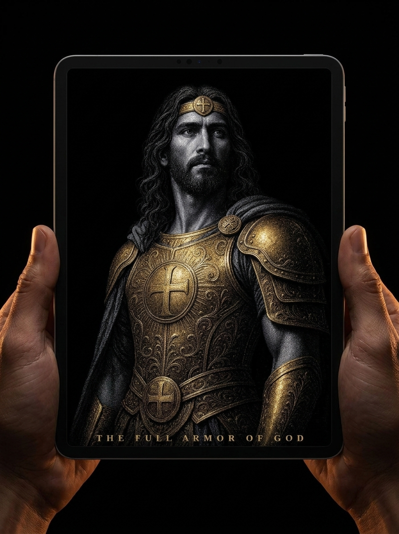 Full Armor of God wallpaper shown on an iPad