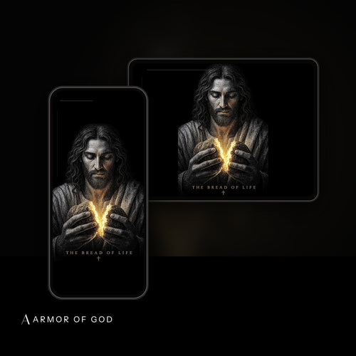 Bread of Life Wallpaper device mockup showing the wallpaper on iPhone and iPad