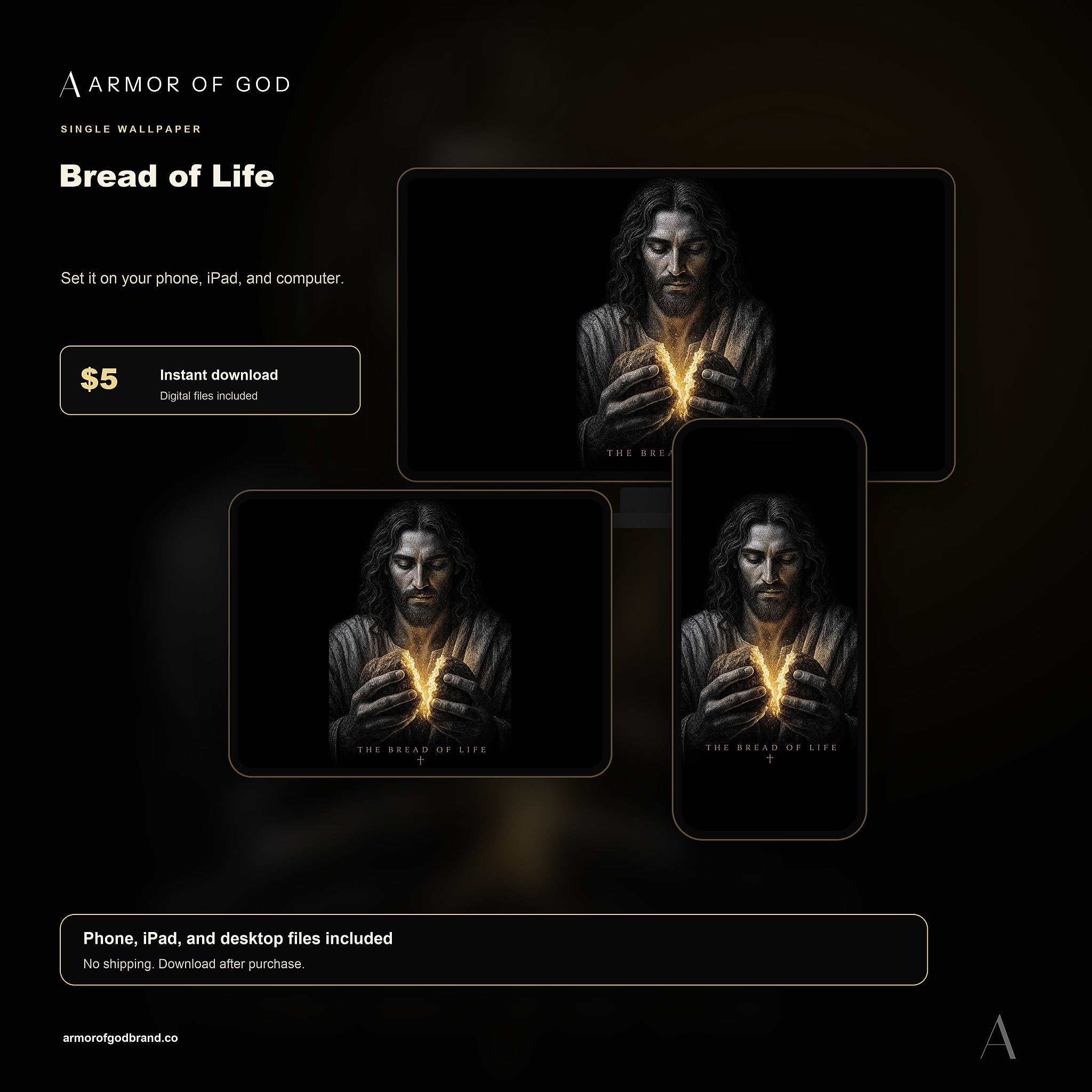 Bread of Life Wallpaper mockup showing phone, iPad, and desktop wallpaper files