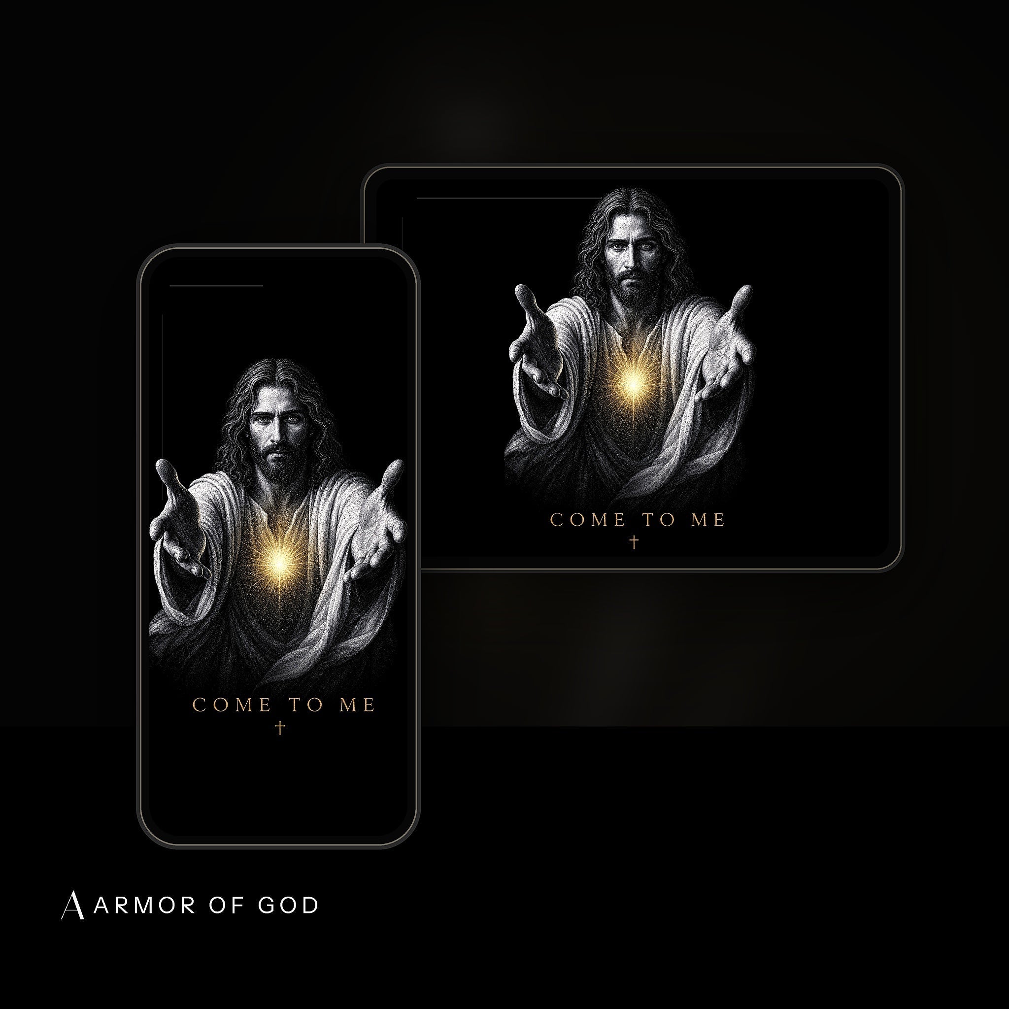 Come To Me Wallpaper device mockup showing the wallpaper on iPhone and iPad