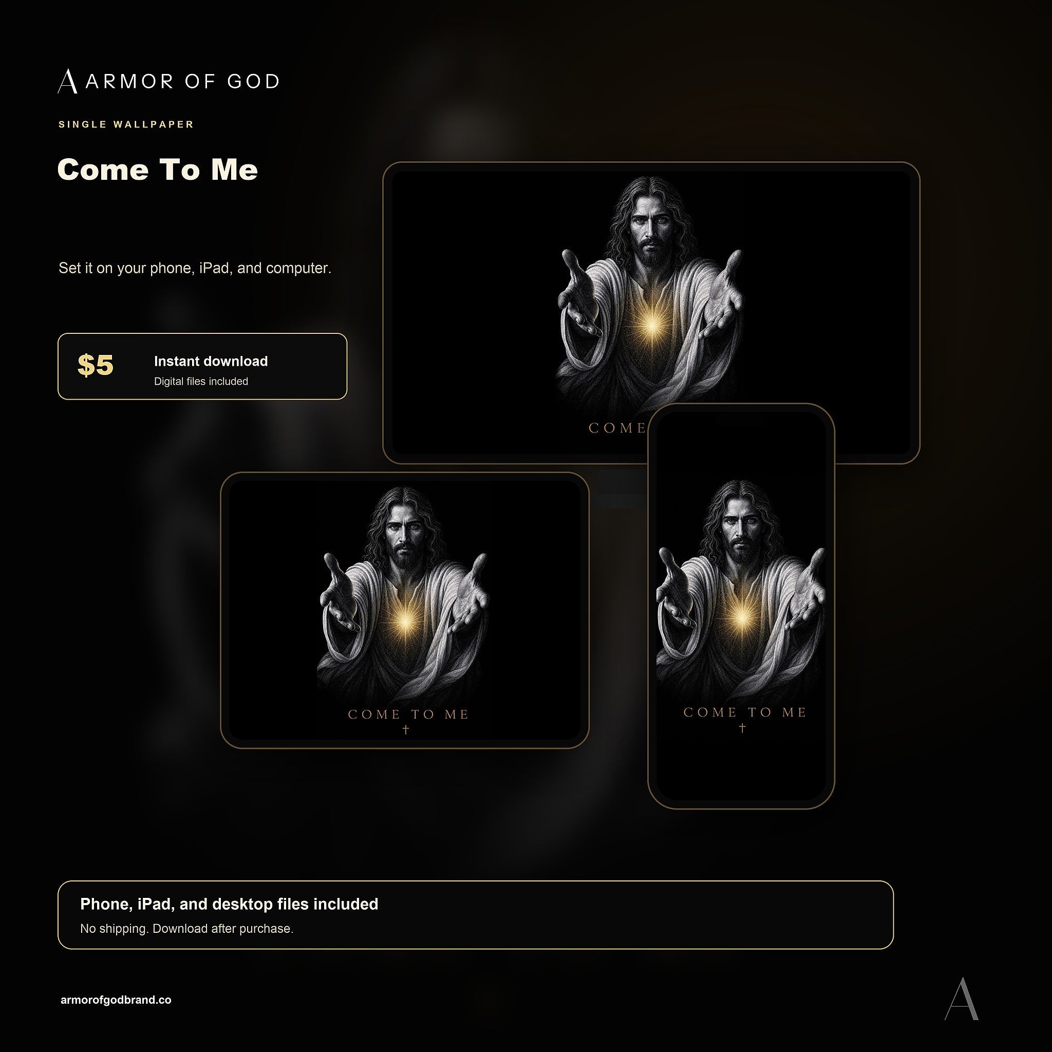 Come To Me Wallpaper mockup showing phone, iPad, and desktop wallpaper files
