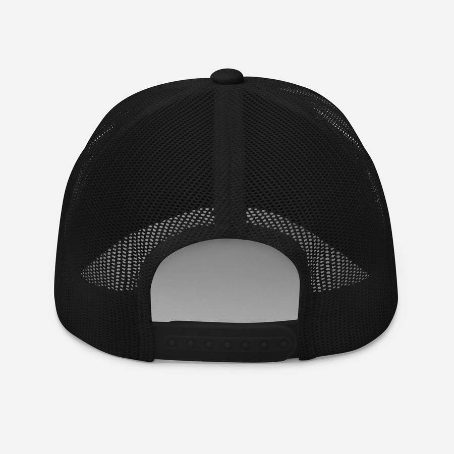 Armor of God Trucker Cap in black with pink embroidery, back view