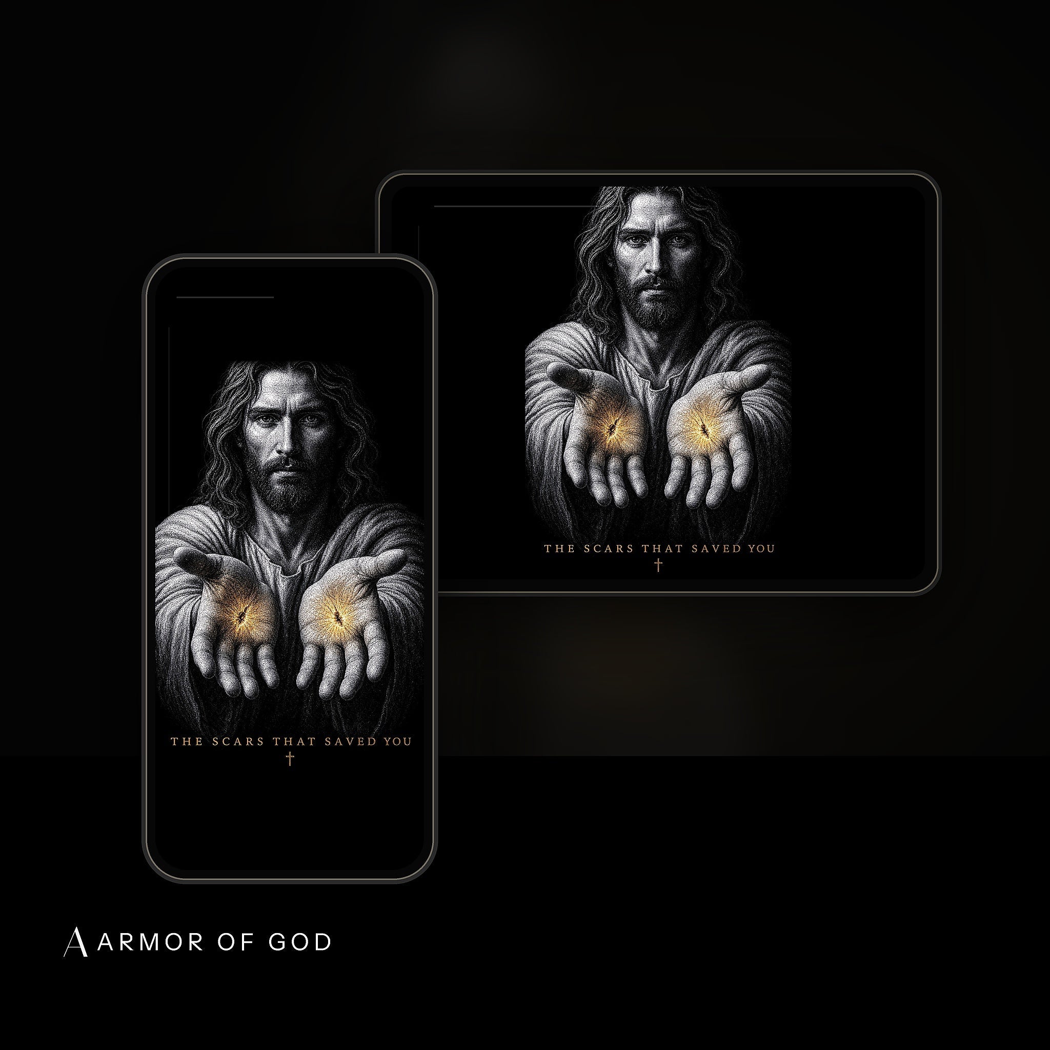 Scars That Saved You Wallpaper device mockup showing the wallpaper on iPhone and iPad