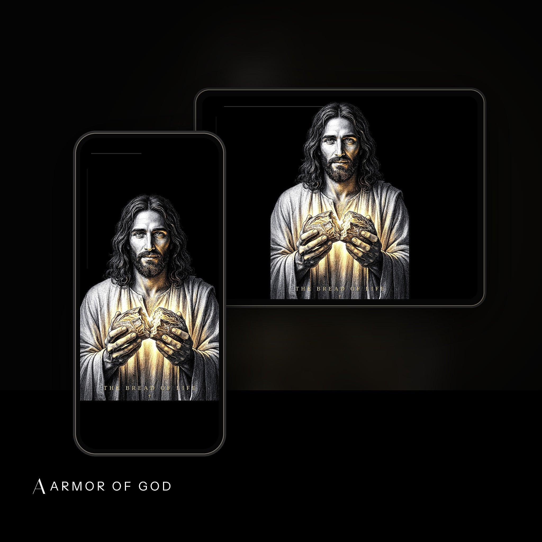 The I AM Collection Wallpaper Pack device mockup showing the wallpaper on iPhone and iPad