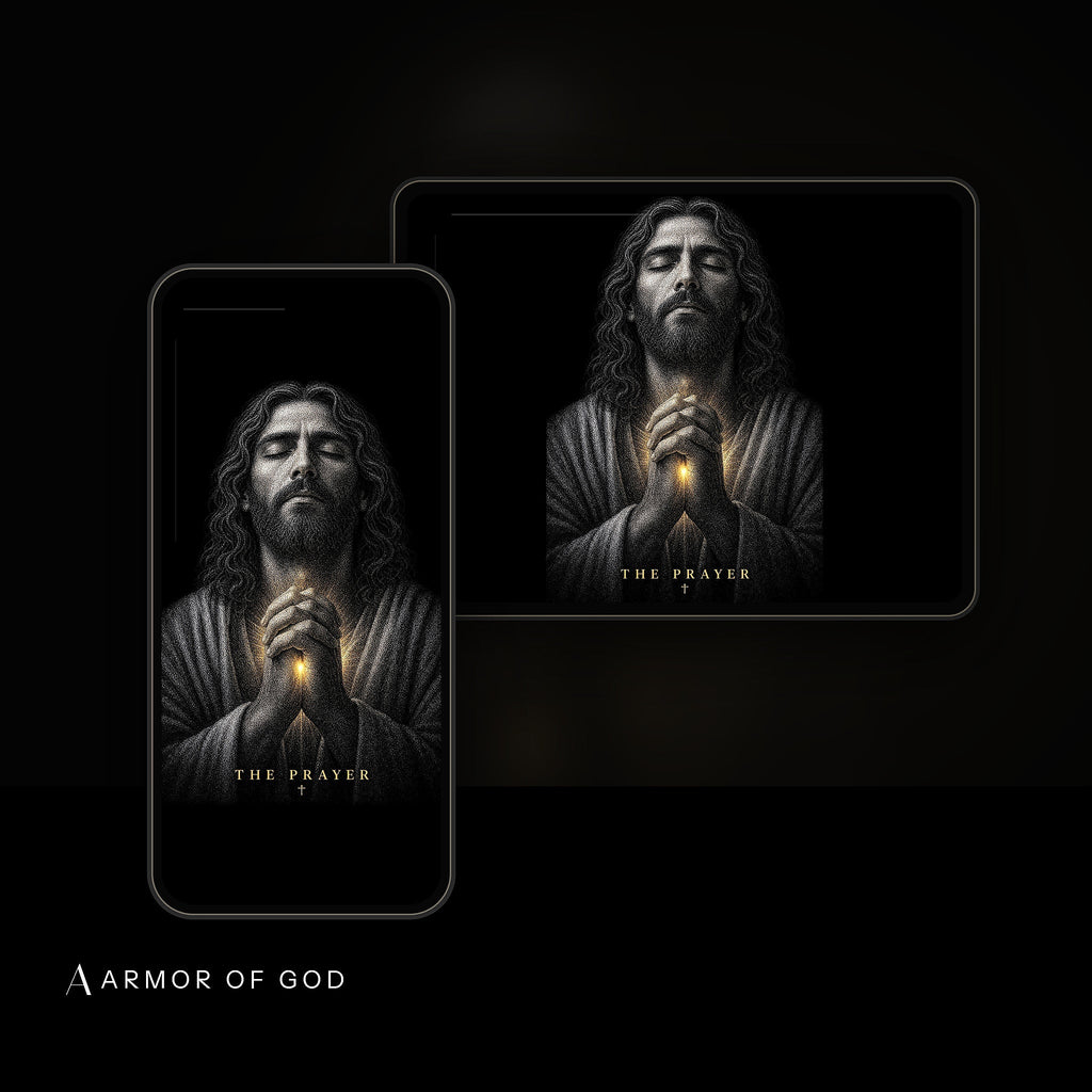 The Prayer Collection Wallpaper Pack device mockup showing the wallpaper on iPhone and iPad